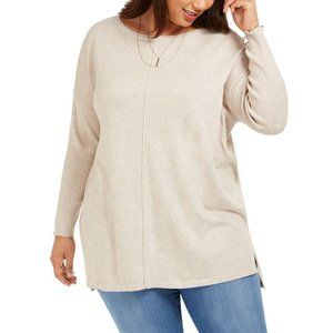Style & Co Women's Plus Boat Neck Seam Front Tunic Knit Sweater Hammock Heather
